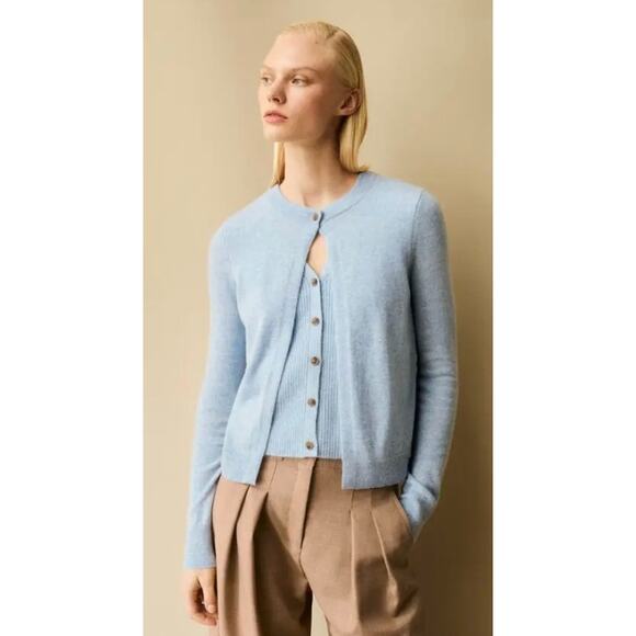 ME+EM Blue Layered Cashmere Twinset Sweater - Picture 2 of 14